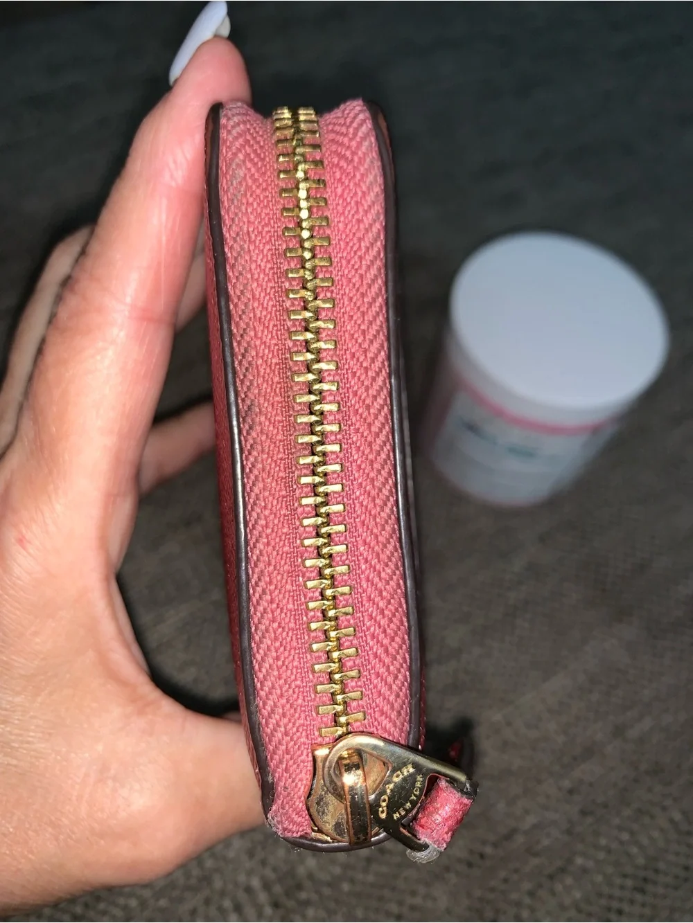 COACH ZIPPY metallic pink/burgundy wallet EUC w/Aminnah Donut Sugar Polish